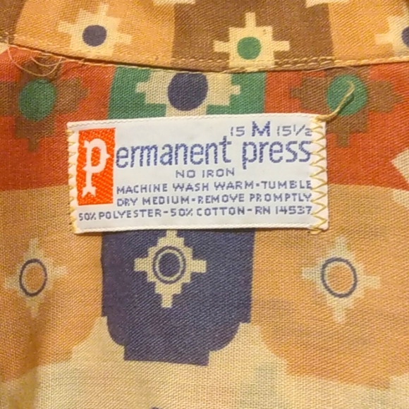 Vintage 70s Western Wear Print Short Sleeve Button Up Cotton Blend Shirt Size 15 - Picture 5 of 5